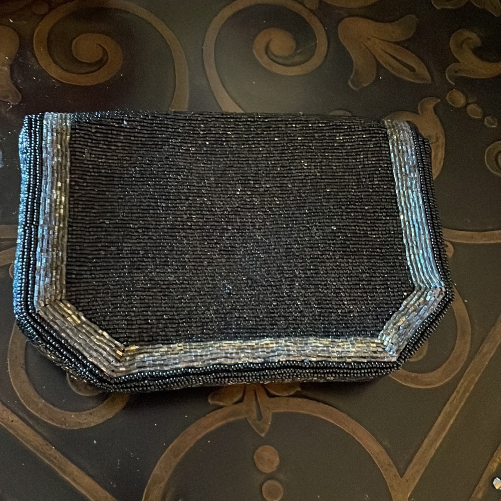 Beaded Clutch Hand Bag in Black & Gold - Picture 2 of 5